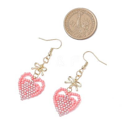 Handmade Glass Seed Beads Heart Dangle Earrings EJEW-MZ00577-03-1
