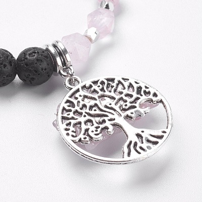 Natural Rose Quartz & Lava Rock Stretch Bracelets BJEW-JB03953-03-1