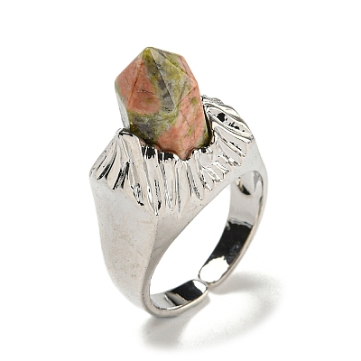 Hexagonal Prism Natural Unakite Open Cuff Rings RJEW-B106-01P-07-1