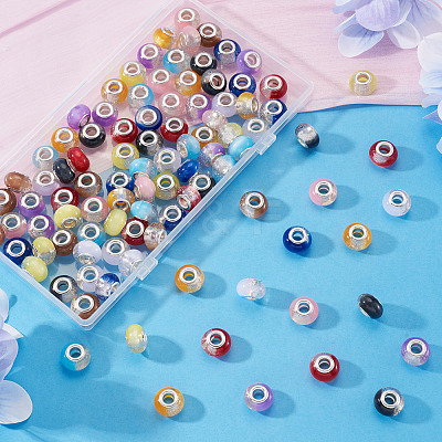100Pcs 10 Colors Transparent Resin Rondelle European Beads RESI-TA0005-17-1