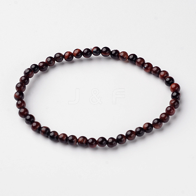 Natural Tiger Eye Round Bead Stretch Bracelets BJEW-L594-B03-1