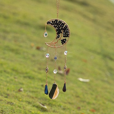 Moon and Devil Eye Wire Wrapped Hanging Ornaments PW-WGAF98E-01-1