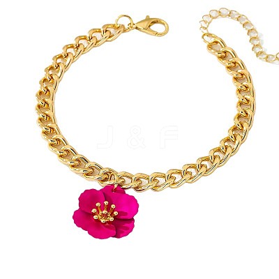 Deep Pink Flower Alloy Charm Twisted Chain Anklets for Women FS-WGF82CC-02-1