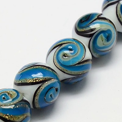 Handmade Glass Gold Sand Lampwork Round Beads Strands X-PORC-L013-03-1