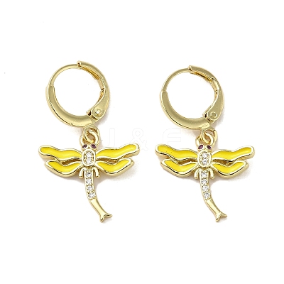 Dragonfly Golden Brass Dangle Leverback Earrings EJEW-L268-011G-04-1