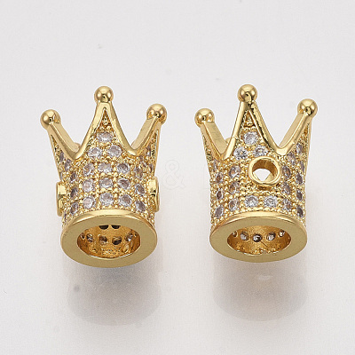 Rack Plating Brass Cubic Zirconia Beads ZIRC-S034-02G-1