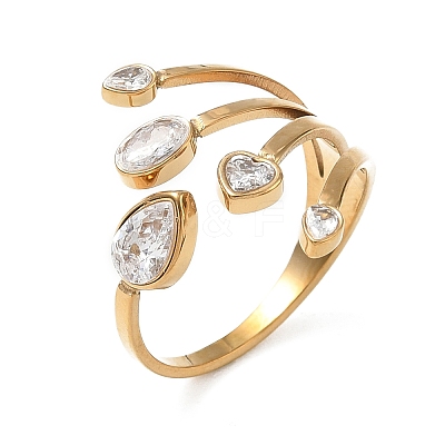 304 Stainless Steel Pave Cubic Zirconia Cuff Open Rings for Women CU-CBAD24F-02A-G-1