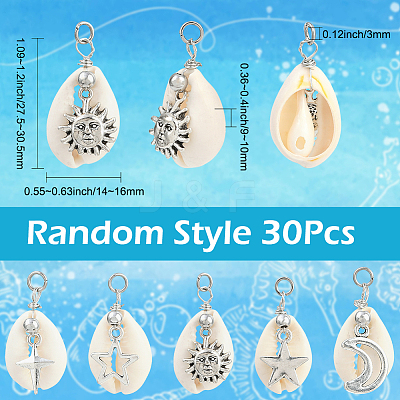 30Pcs Natural Cowrie Shell & Alloy Pendants FIND-SC0019-72-1