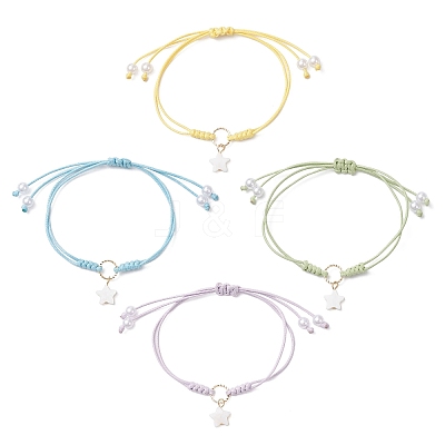 4Pcs 4 Colors Star Freshwater Shell Charm Bracelets BJEW-JB12415-1