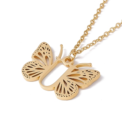 Initial Letter with Butterfly Pendant Necklace NJEW-C026-01G-U-1
