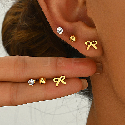 3 Pairs Bowknot 201 Stainless Steel Stud Earring Sets LS-FG5977-1-1