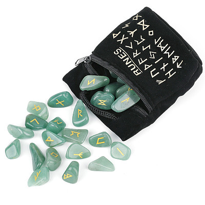 Natural Green Aventurine Rune Stones WG37990-08-1