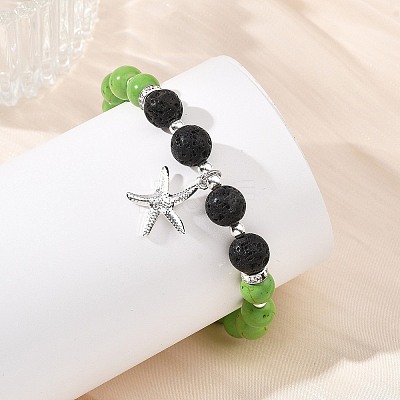 Starfish 304 Stainless Steel Charm Bracelets BJEW-JB14086-1