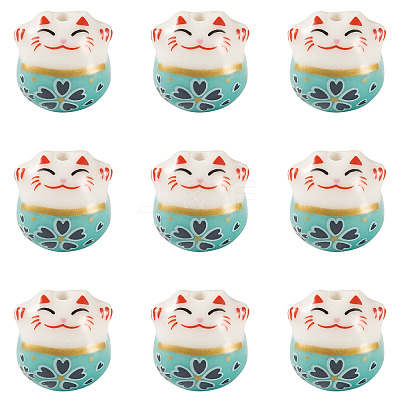 9Pcs Handmade Printed Porcelain Beads PORC-TADJ0001-01I-1