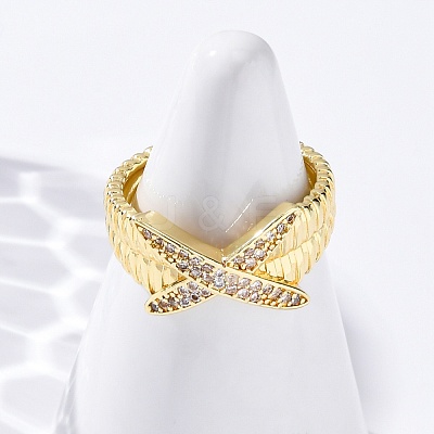 Brass Micro Pave Clear Cubic Zirconia Cuff Rings for Women RJEW-U043-08G-1