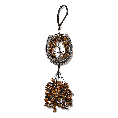 Natural Tiger Eye Chip Tree of Life Pendants Decoration G-F733-06E-1