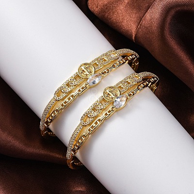 Rack Plating Brass Micro Pave Cubic Zirconia Hinged Bangles BJEW-H624-07B-G-1