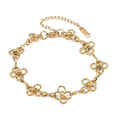 304 Stainless Steel Flower Link Chain Bracelets for Women STAS-H249-20G-1