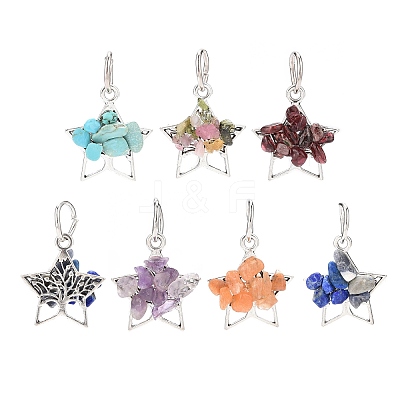 6Pcs 6 Styles Natural & Synthetic Mixed Stone Chip Pendants PALLOY-JF01946-02-1