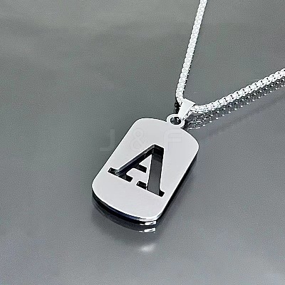 Rectangle with Laser Cut Letter 201 Stainless Steel Initial Pendant Necklaces WGA5E8C-01-1