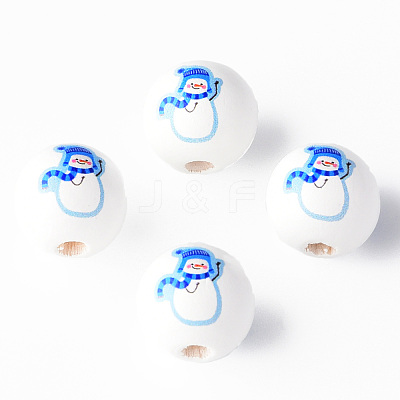 Painted Natural Wood Round Beads WOOD-N006-183-1