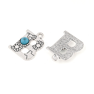 Synthetic Turquoise & Alloy Pendants PALLOY-H146-01AS-B-1