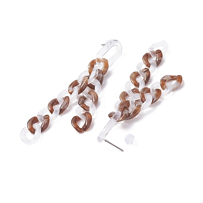 Acrylic Curb Chain Tassel Dangle Stud Earrings for Women EJEW-JE04767-06-1