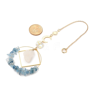 Natural Aquamarine Chip Beaded Hanging Suncatchers HJEW-TA00288-03-1