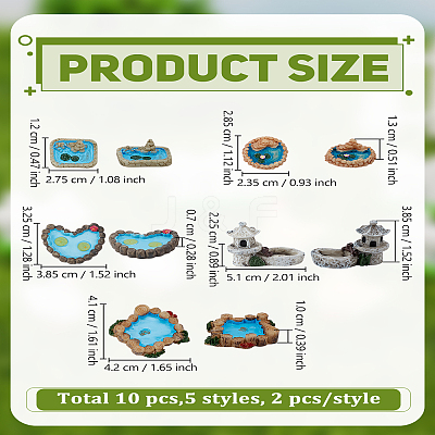 10Pcs 5 Styles Resin Pool Micro Landscape Scene Ornaments DJEW-LP0001-32-1