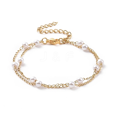 Round Plastic Imitation Pearl Beads Multi-strand Bracelets BJEW-E054-03G-1