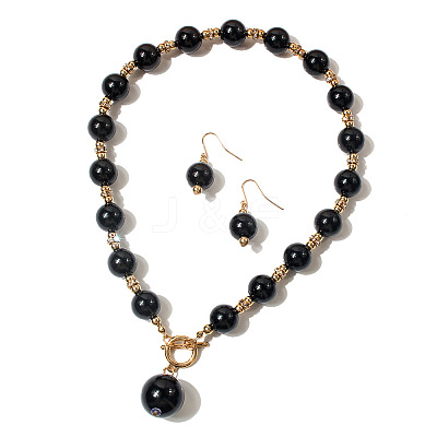 ABS Plastic Imitation Pearl Round Beaded Pendant Necklaces & Dangle Earrings Sets for Women WGD1C77-01-1