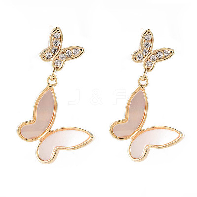 Brass Micro Pave Clear Cubic Zirconia Dangle Stud Earrings EJEW-T007-17G-B-NF-1