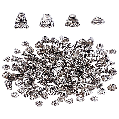 120Pcs 4 Style Tibetan Style Alloy Bead Cone FIND-LP0002-08-1