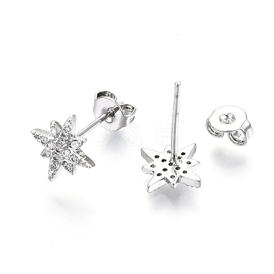 Brass Micro Pave Clear Cubic Zirconia Stud Earrings EJEW-T046-28P-NF-1