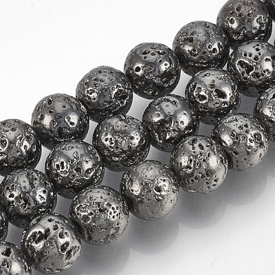 Electroplated Natural Lava Rock Bead Strands X-G-T061-55D-8mm-1