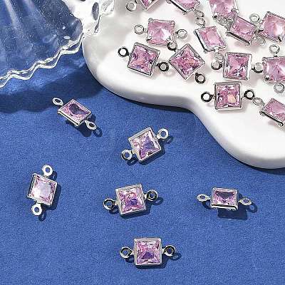 SHEGRACE Brass Pave Cubic Zirconia Square Connector Charms XGRQ2O264-440E-P-1