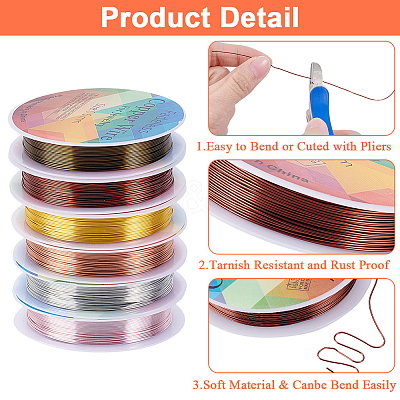 6 Rolls 6 Colors Round Copper Jewelry Wire CWIR-BBC0001-14-1