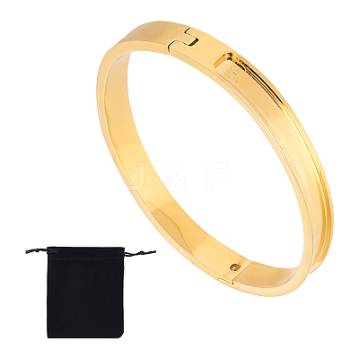 1Pc Stainless Steel Grooved Bangles STAS-UN0042-51G-1