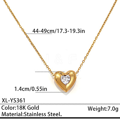 304 Stainless Steel Pave Clear Cubic Zirconia Geometric Pendant Necklaces for Women WGD0538-04-1