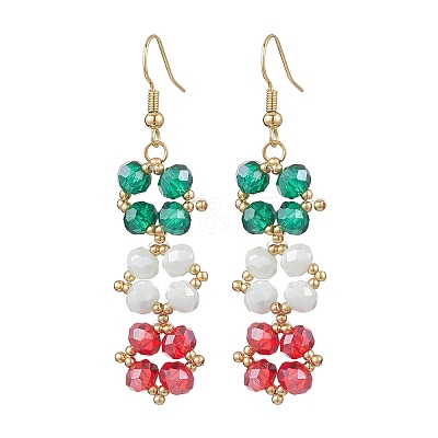 Christmas Brass Glass Square Dangle Earrings EJEW-TA00726-1