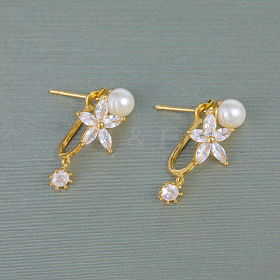 Elegant Brass Pave Clear Cubic Zirconia Stud Earrings WX5814-1