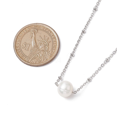 Round Natural Cultured Freshwater Pearl Pendant Necklaces NJEW-JN04965-1