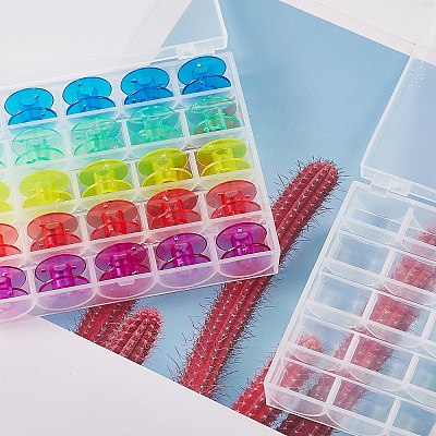 2 Boxes 25 Compartments Polypropylene(PP) Plastic Sewing Machine Bobbins with Storage Case CON-SZ0001-17-1