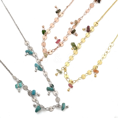 Brass Rolo & Flat Sequin Chains Necklaces for Women NJEW-D302-55-1