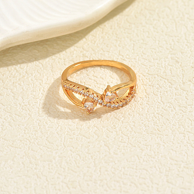 Brass Micro Pave Cubic Zirconia Finger Rings for Women KA7378-1-1