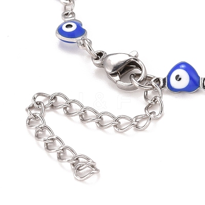 Enamel Heart with Evil Eye Link Chains Bracelet BJEW-P271-07P-04-1
