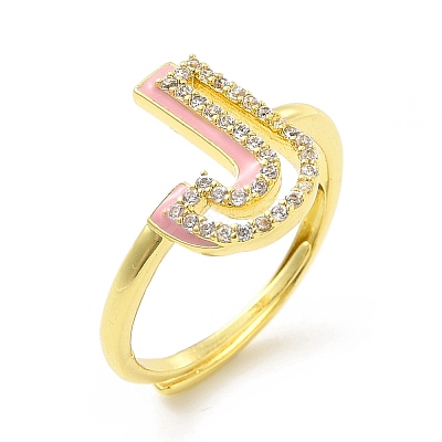 Mixed Color Enamel Initial Letter Adjustable Ring with Clear Cubic Zirconia RJEW-P045-01G-J-1