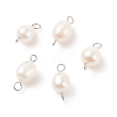 Natural Cultured Freshwater Pearl Beads Connector Charms PALLOY-JF01551-01-1