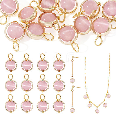 12Pcs Brass & Glass Imitation Cat Eye Round Charms PALLOY-TAC0237-04-1