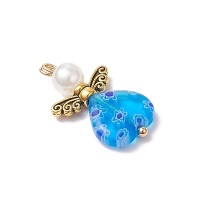 Handmade Millefiori Lampwork Beads and ABS Plastic Imitation Pearl Round Beads and Tibetan Style Alloy Fairy Wing Beads and 304 Stainless Steel Ball Head Pins Pendants PALLOY-JF03740-01-1
